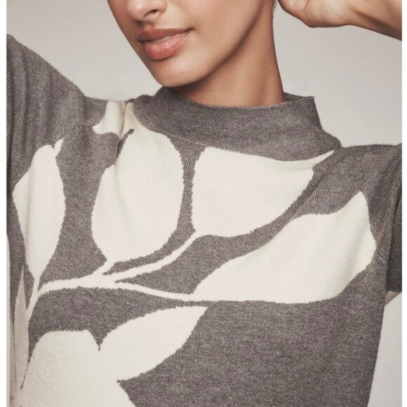 Anthropologie The Nina Short Sleeve Mock Neck Mod Mini Dress Sz XS Grey Floral - Picture 4 of 8